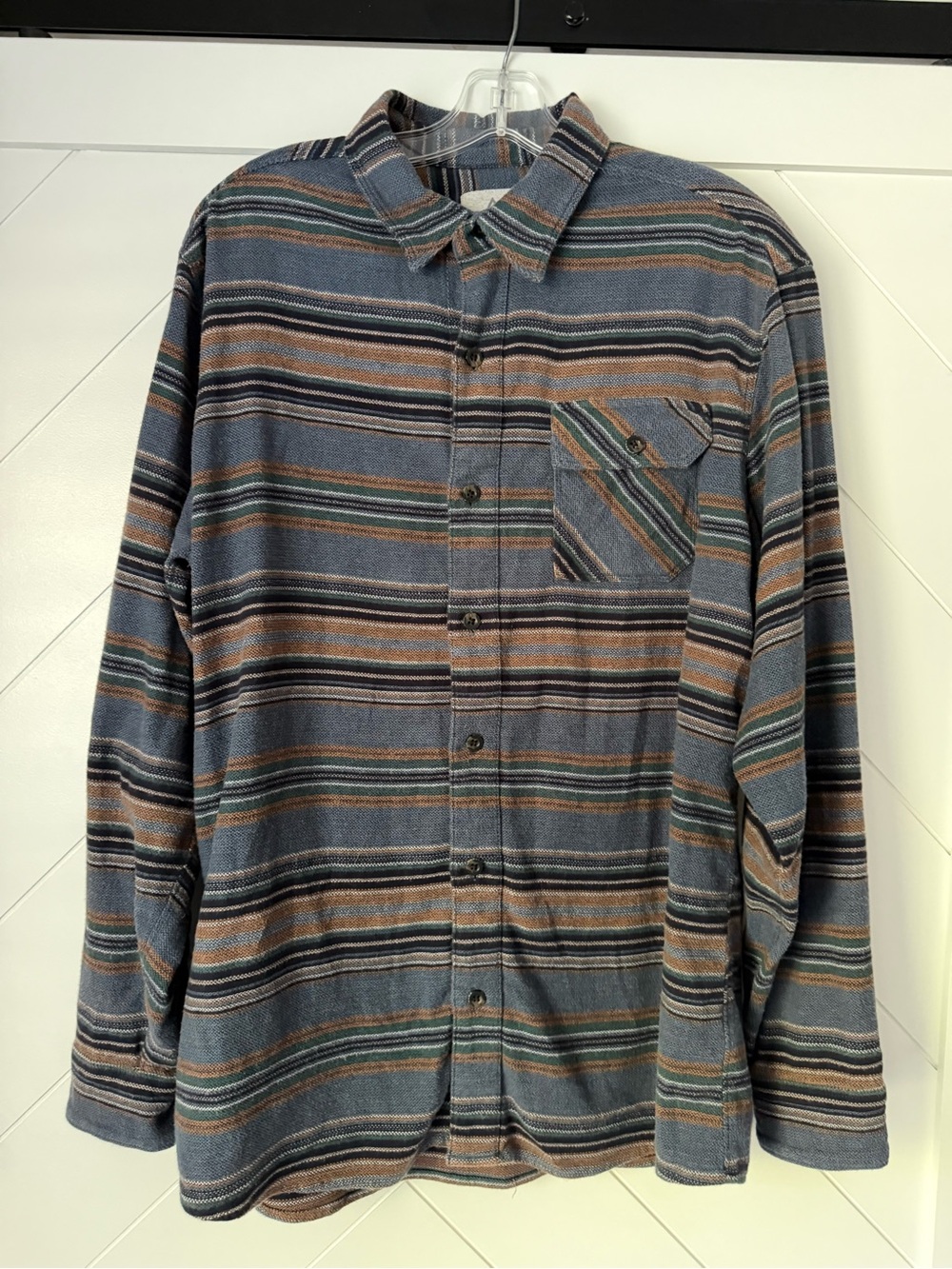 Ascend Blue & Brown Striped Casual Button-Down Shirt